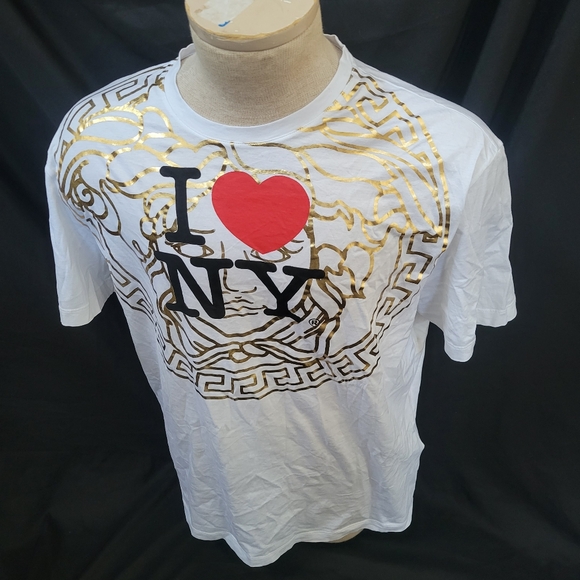 Versace Men's "I Love New York" White Logo Print Short Sleeve T-Shirt 2XL - Picture 1 of 11